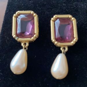 OCLI Purple Stone with Pearl drop Earrings